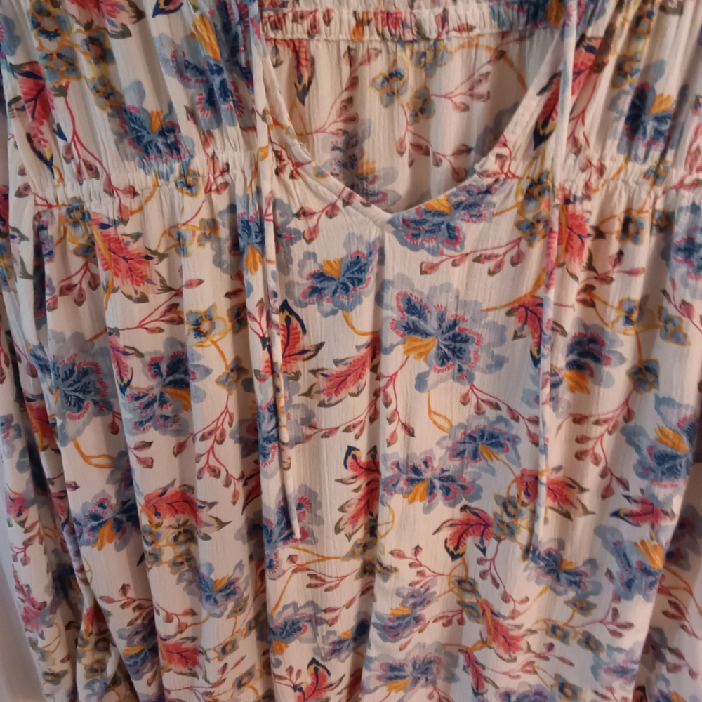 Old Navy Cream Peasant Top with Blue & Pink Floral Print - Picture 3 of 4